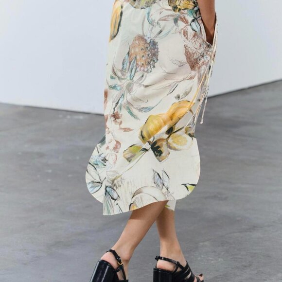 Zara lemon printed high waist summer midi skirt S - Picture 3 of 8